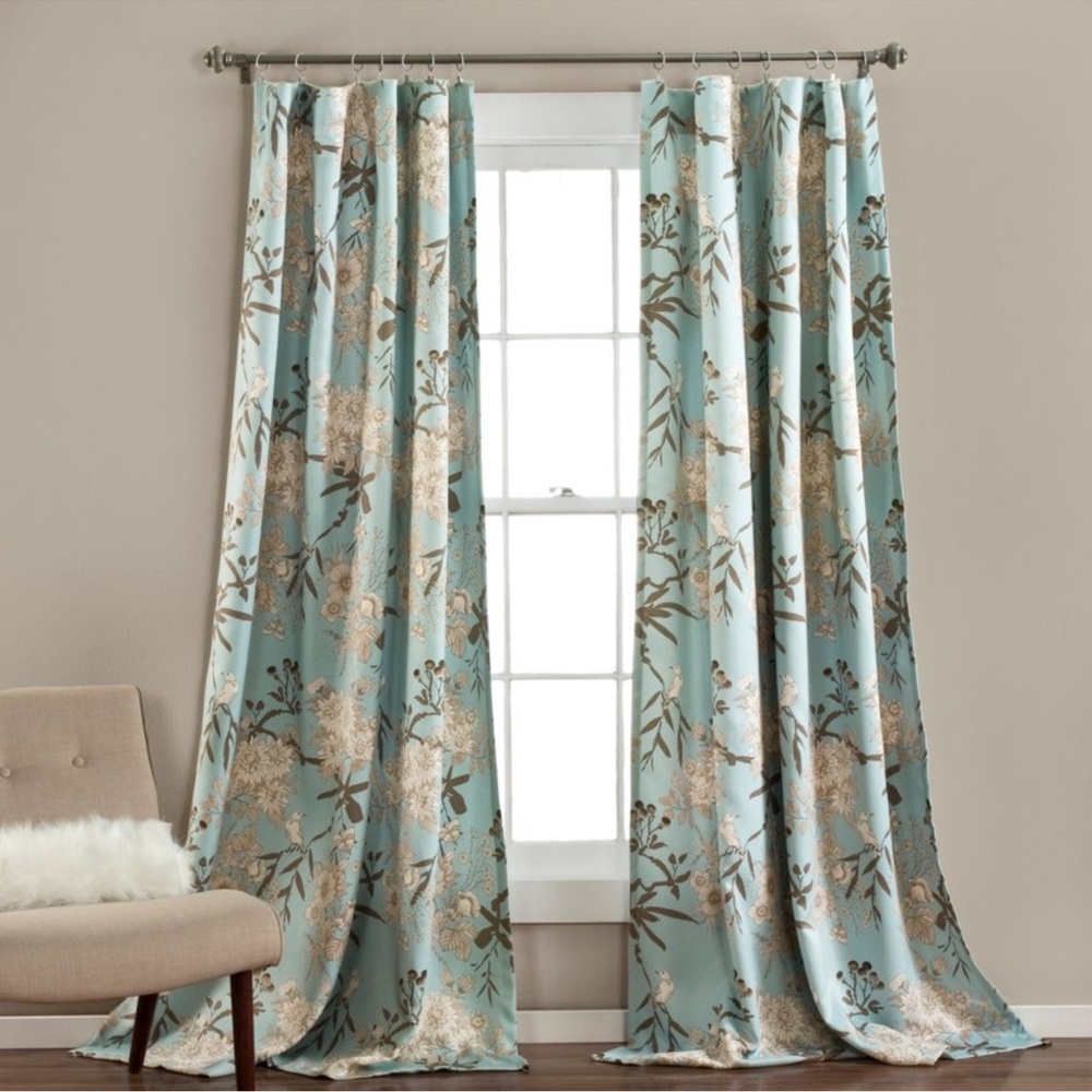 -Pair of 2 Lush Decor Aqua Botanical Curtains, 54”x84” each panel